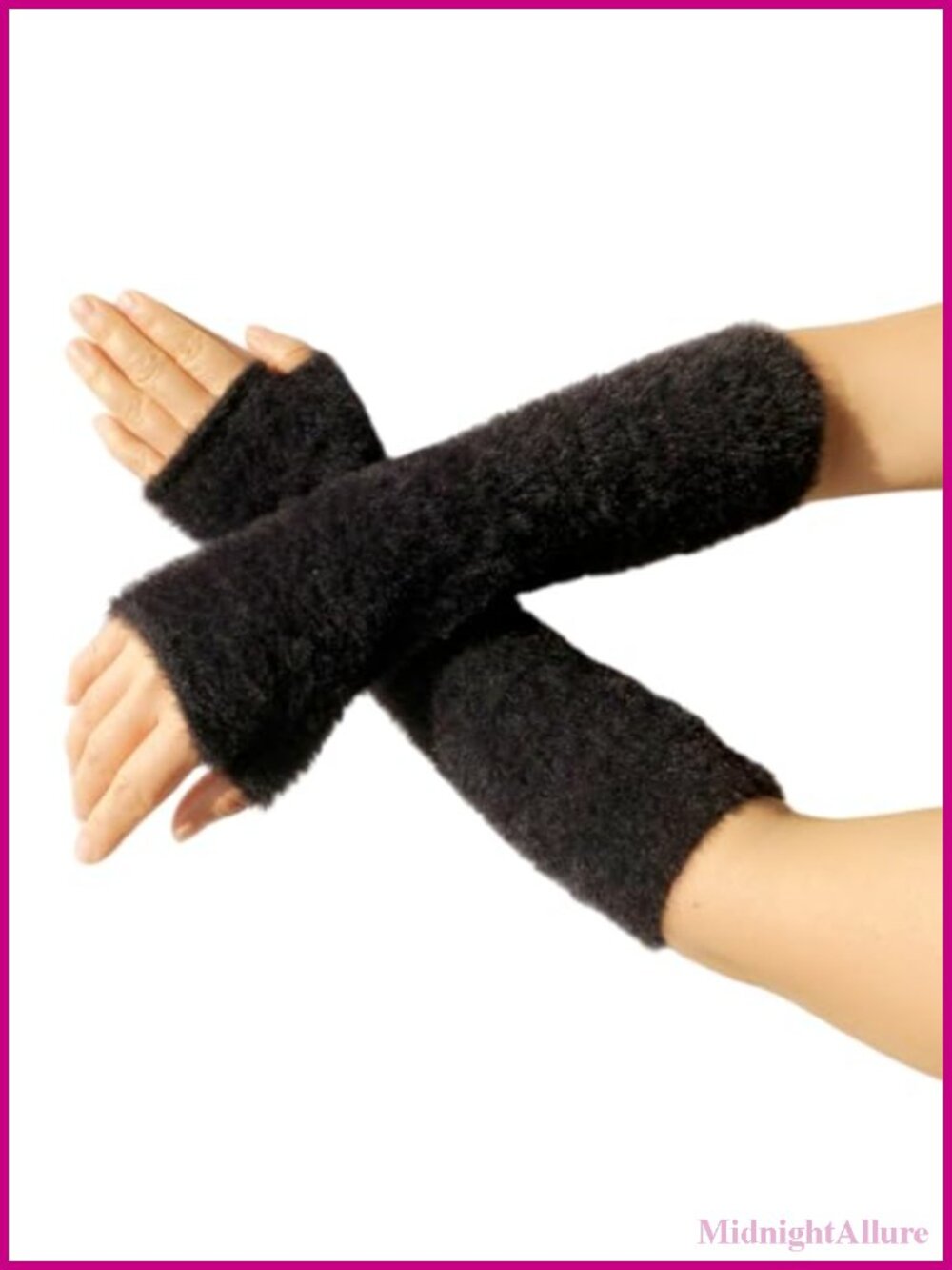 Fingerless Knit Arm Warmers Mink-Like Furry Thumbhole Wrist Warmers